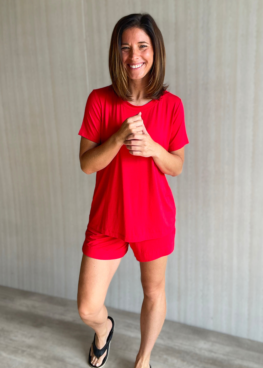 Women's Red Lounge Set | Pajama top & pajama shorts