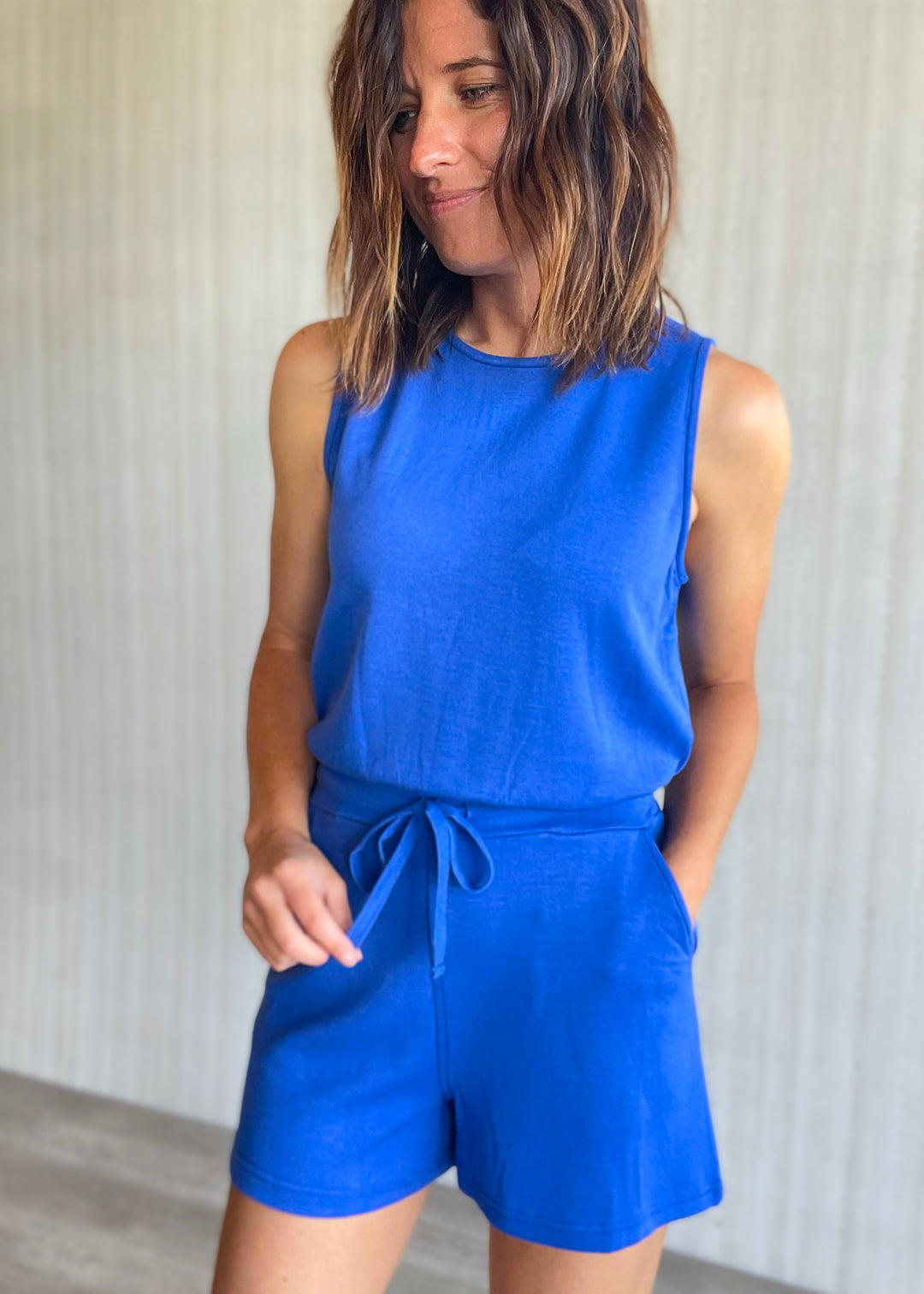 Women's Blue Sleeveless Romper for Summer | Cute Summer Rompers