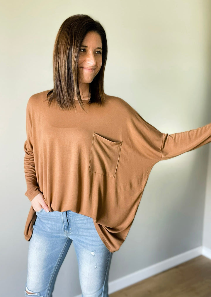Women's Oversized Camel Long Sleeve Top