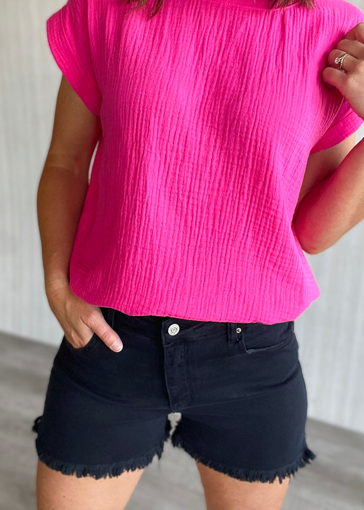 Black Frayed Hem Shorts
