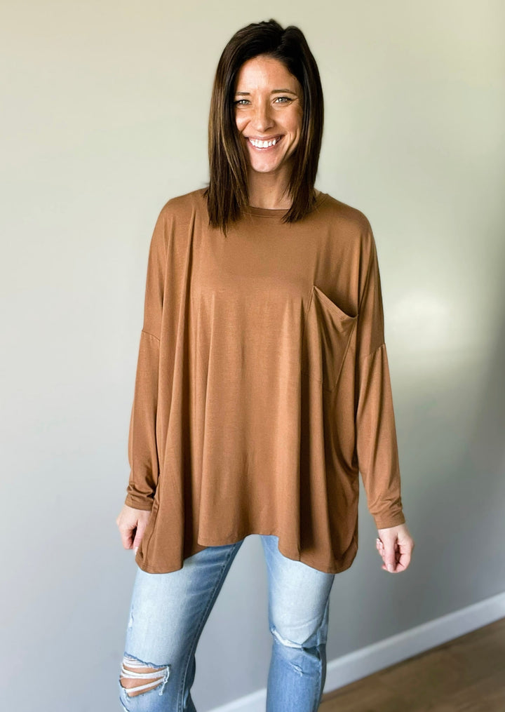 Women's Oversized Camel Long Sleeve Top