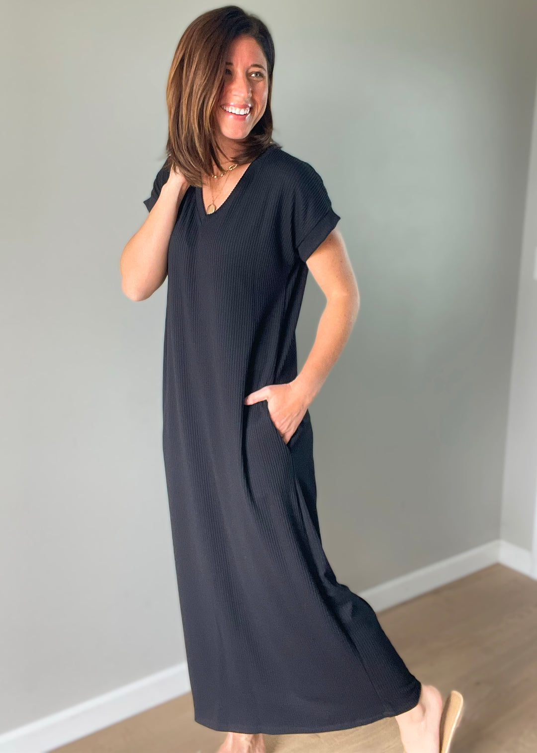 Women's Ribbed Black Maxi Dress | Casual Summer Maxi Dress | Basic Summer Dress