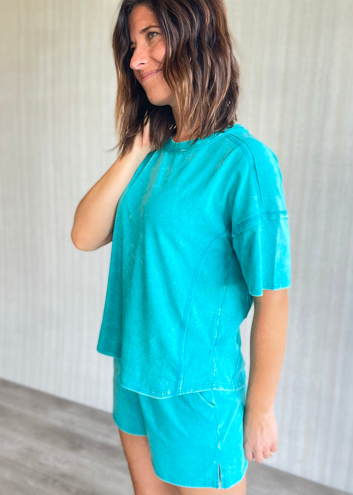 Women's Teal Acid Washed Lounge Set