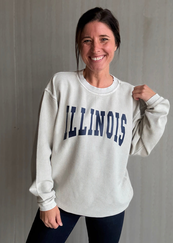 Women's Steel Gray Illinois Corded Crew | Cute Illinois Game Day Outfits - Champaign-Urbana Boutique