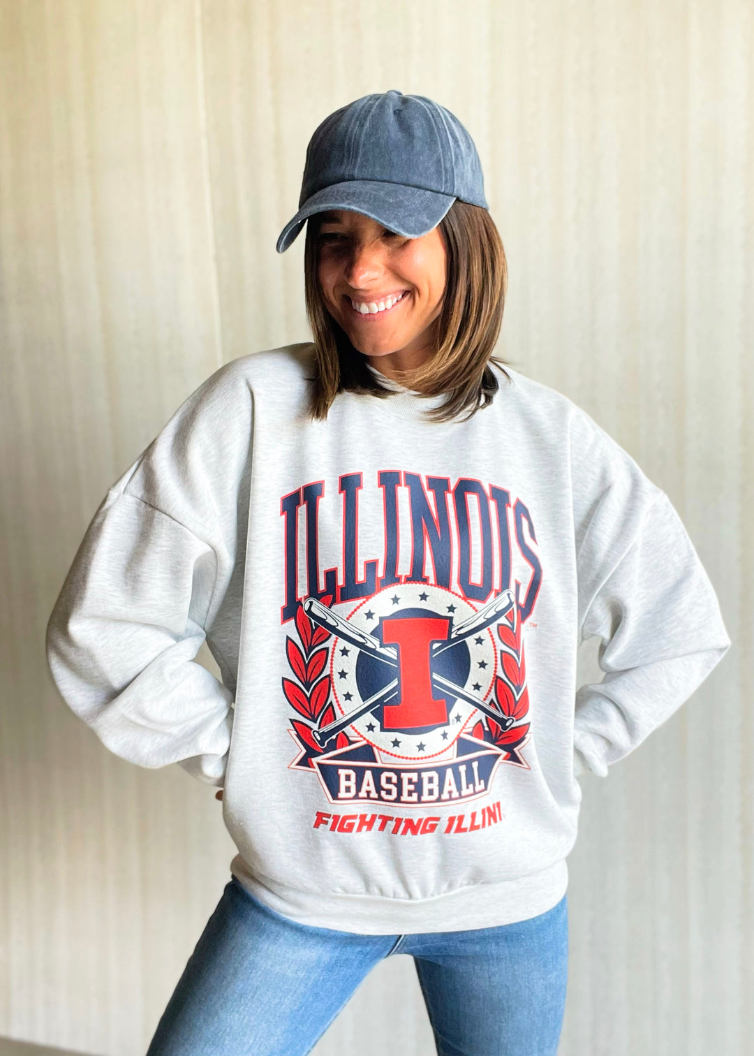 Women's Illinois Fighting Illini Baseball Crew Neck Sweatshirt
