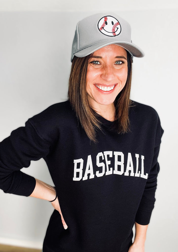 Gray Baseball Happy Face Trucker Hat