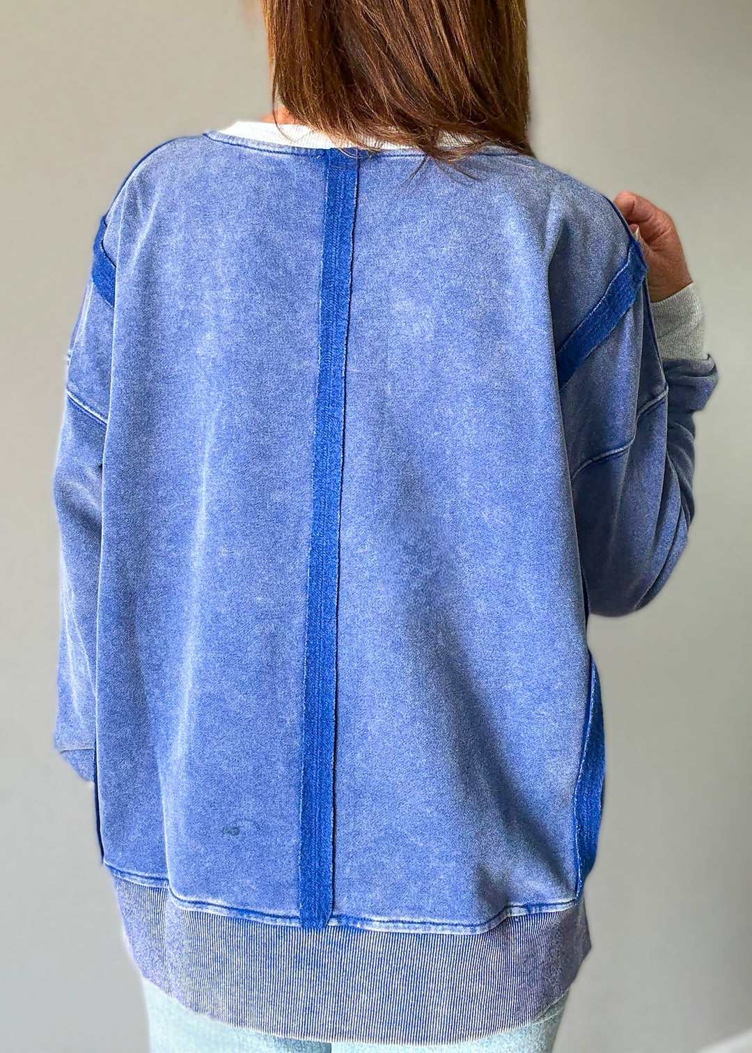 Women's Blue Color Block Pullover | Comfy Sweatshirt
