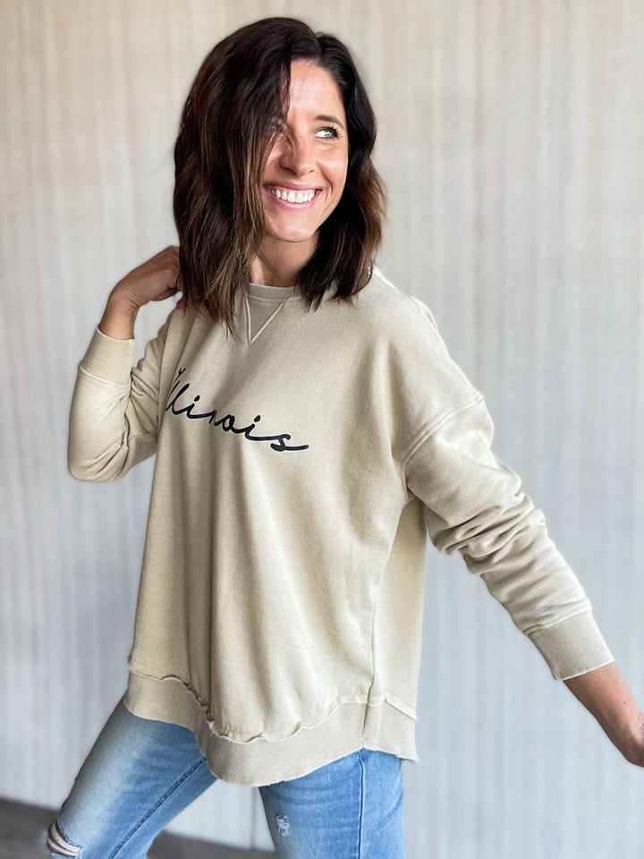 Women's Cream and Navy Illinois Burnout Pullover Sweatshirt