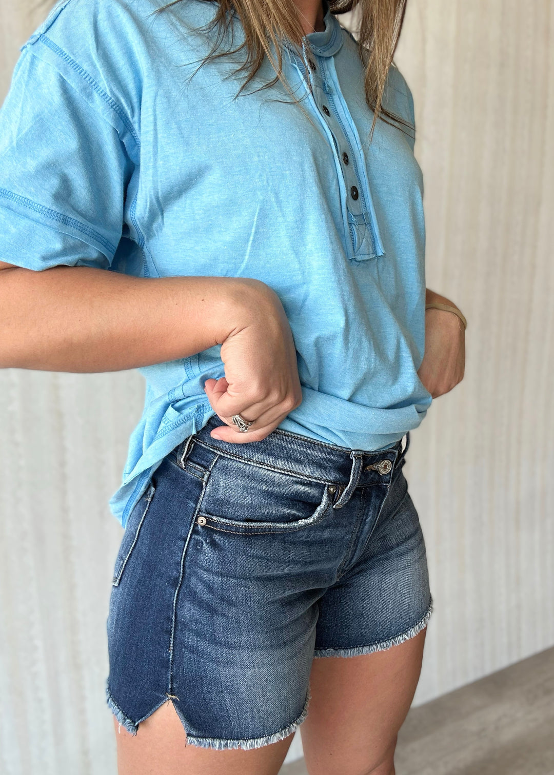 High Rise Stretch Denim Shorts