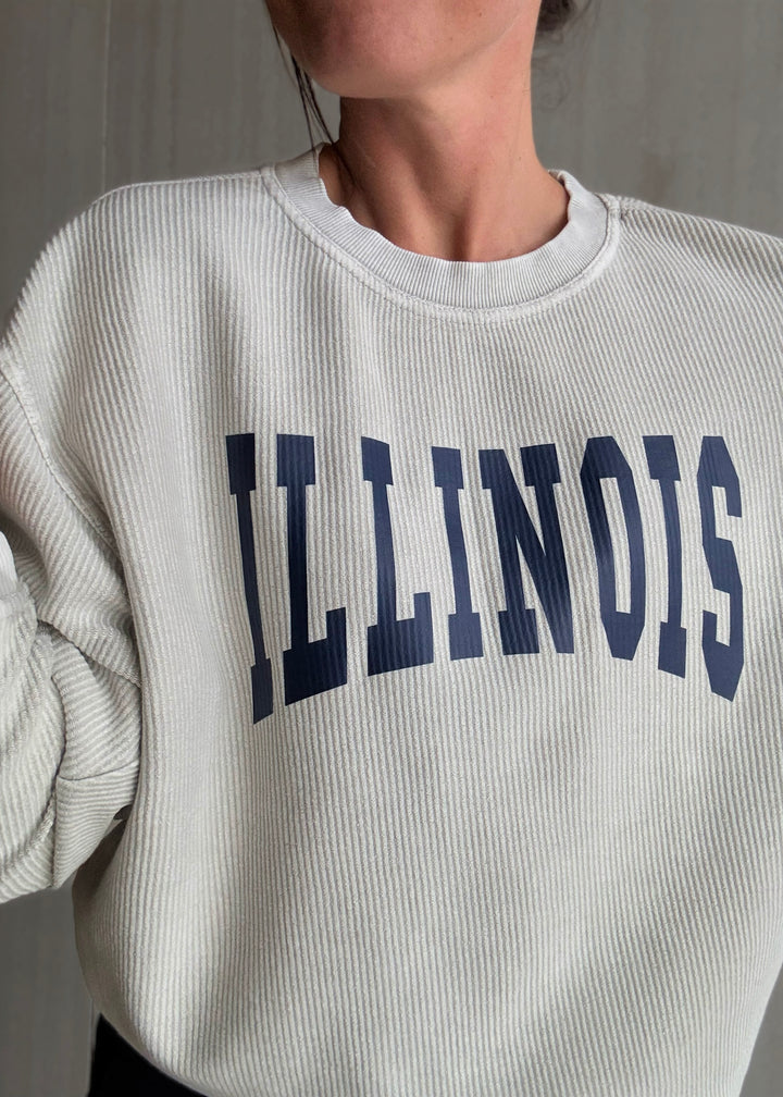 Women's Steel Gray Illinois Corded Crew | Cute Illinois Game Day Outfits - Champaign-Urbana Boutique