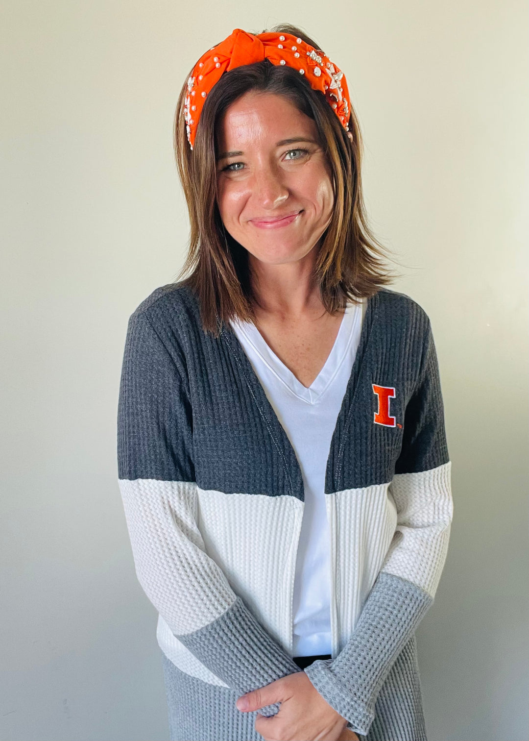 Beaded Orange and White Headband