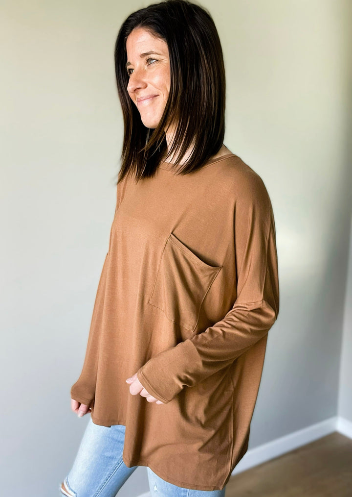 Women's Oversized Camel Long Sleeve Top