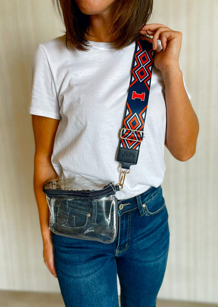 Illinois Clear Purse with Patterned Shoulder Straps