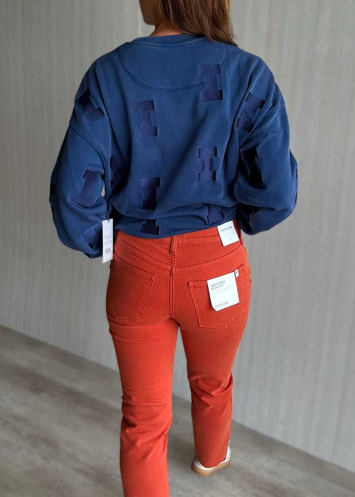 Orange High Rise Scissor Cut Hem Straight Leg Jeans  | Orange Game Day Pants