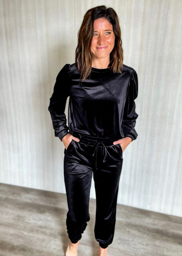 Black Velvet Set | Black Velvet Pajamas | Black Velvet Loungewear
