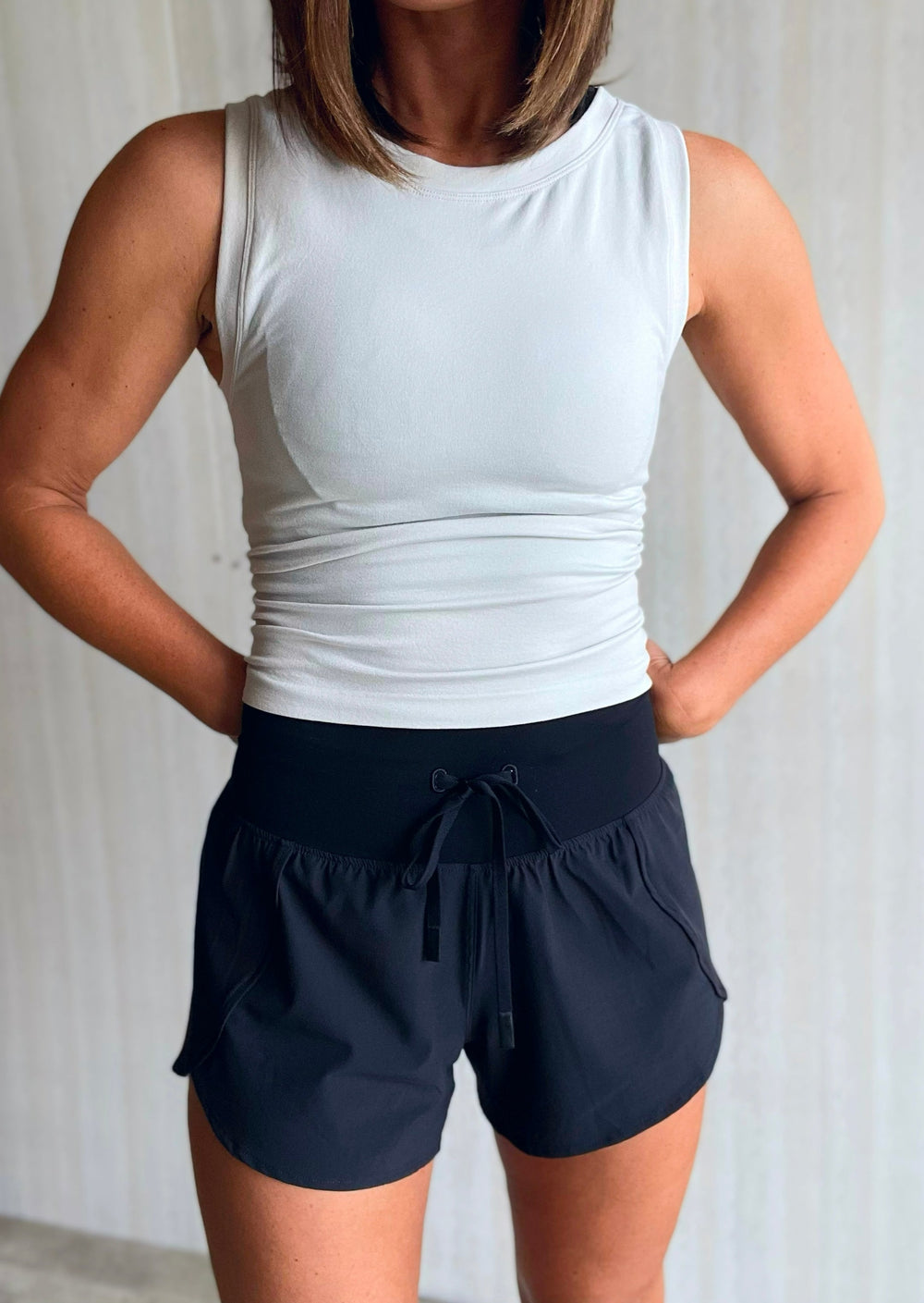 Women's Black Dolphin Shorts with drawstring | Women's athleisure black shorts