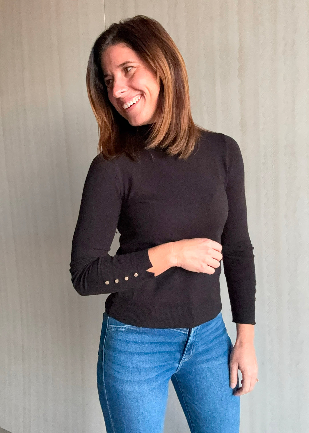 Women's Black Turtleneck with gold embellishments