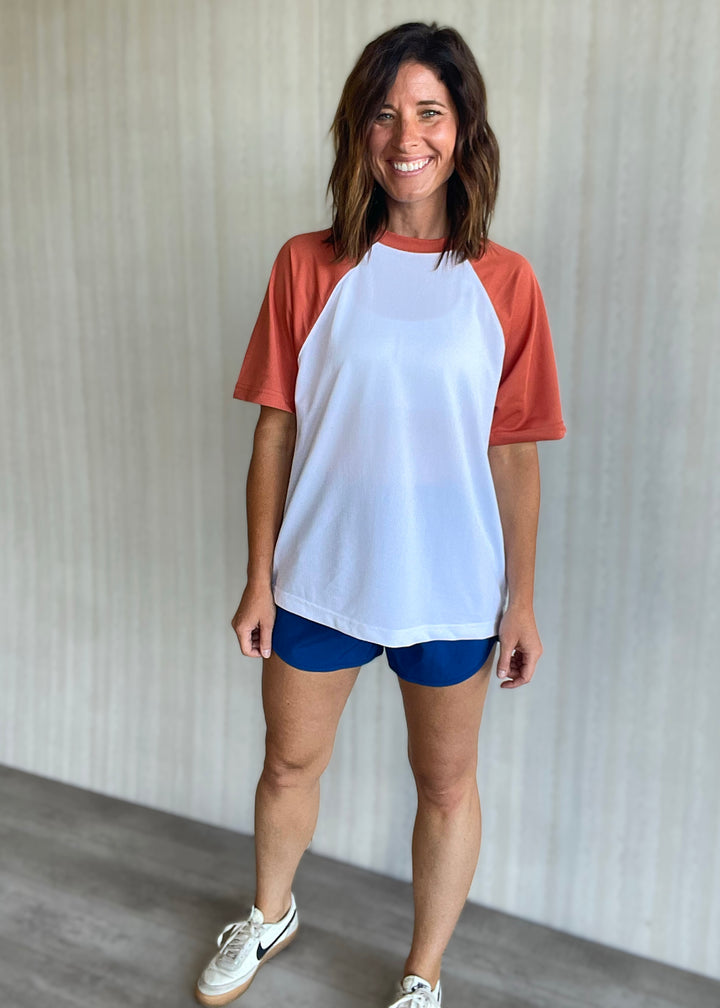 Women’s summer athletic top - burnt orange raglan