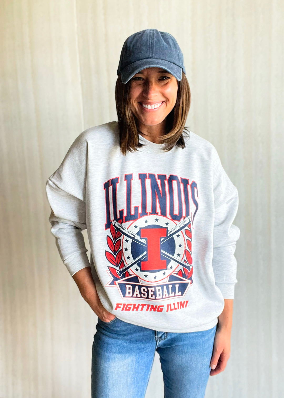 Women's Illinois Fighting Illini Baseball Crew Neck Sweatshirt