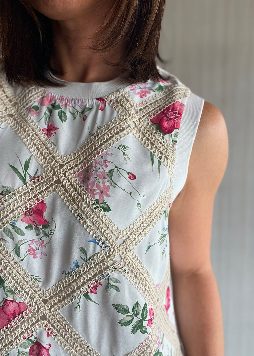 Printed Foral Patch Crochet Sleeveless Top by Skies Are Blue sold at Embolden; a Central Illinois Women's Online Clothing Botique. Spring & Summer Dress Tops.