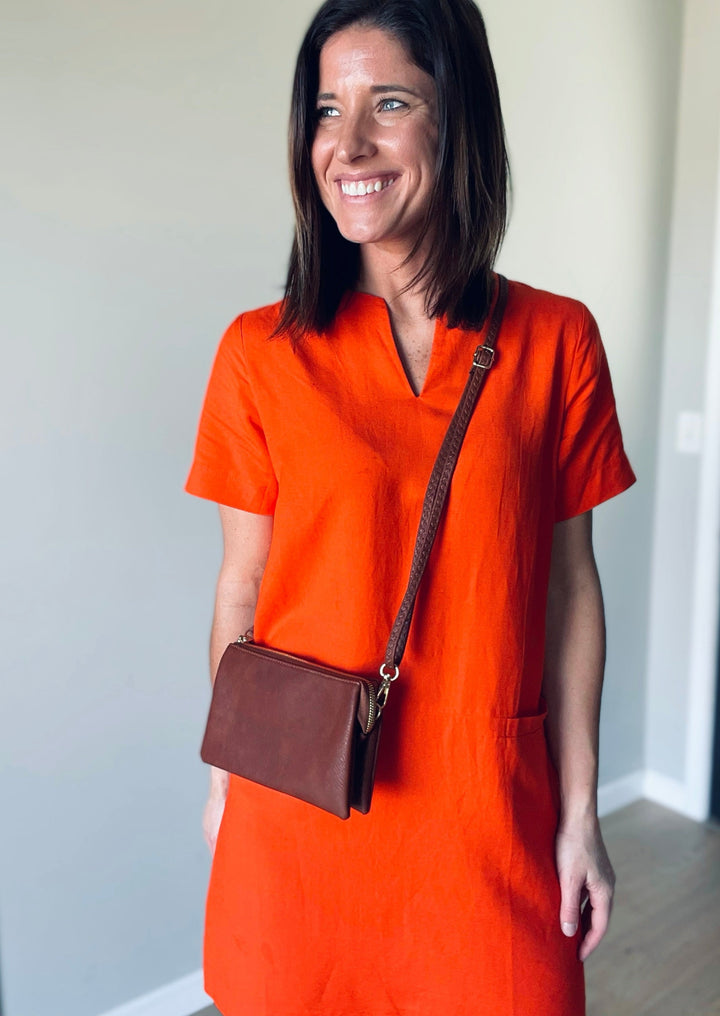 Brown Riley 3 Compartment Crossbody/Wristlet