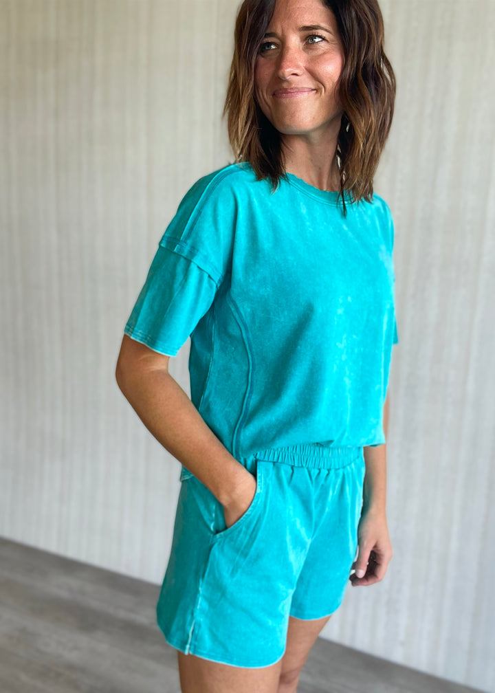 Women's Teal Acid Washed Lounge Set