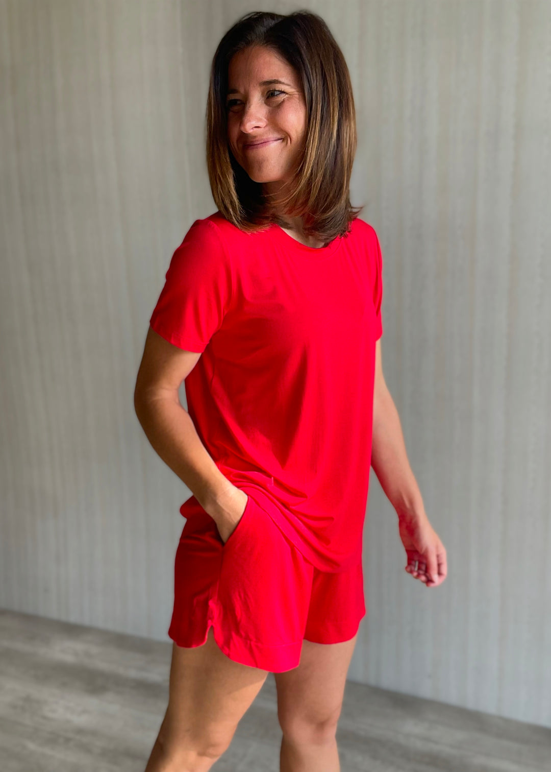 Women's Red Lounge Set | Pajama top & pajama shorts
