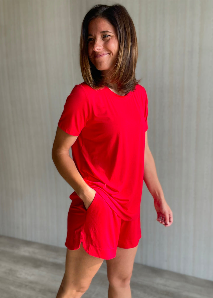 Women's Red Lounge Set | Pajama top & pajama shorts