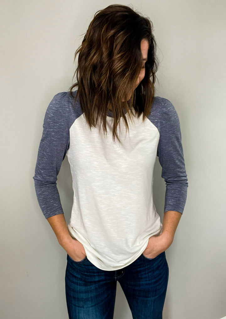 Blue & White Women's Heathered Raglan Top