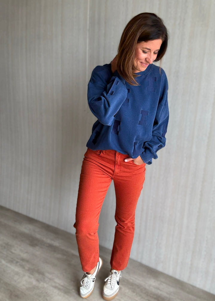 Orange High Rise Scissor Cut Hem Straight Leg Jeans  | Orange Game Day Pants