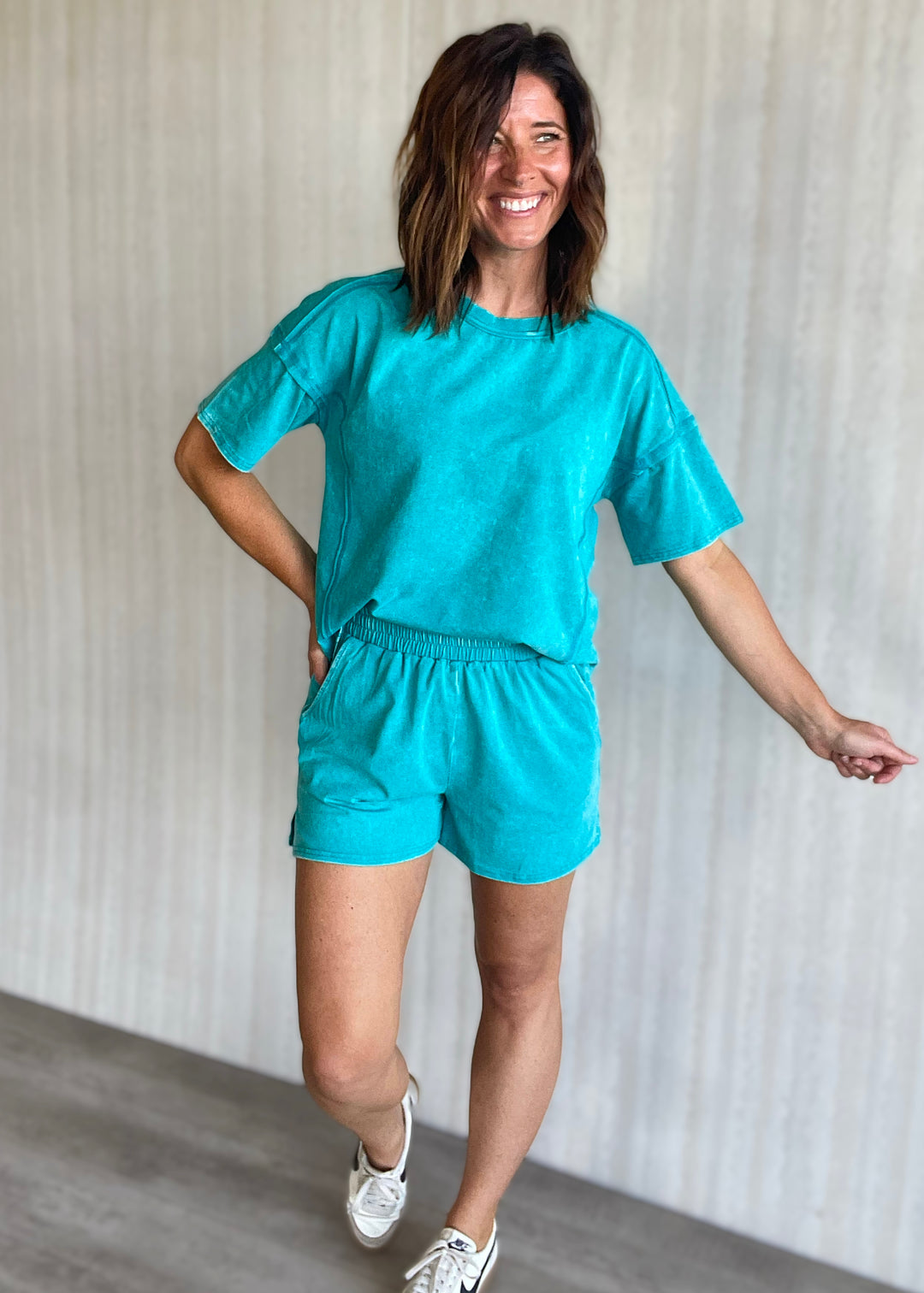 Women's Teal Acid Washed Lounge Set