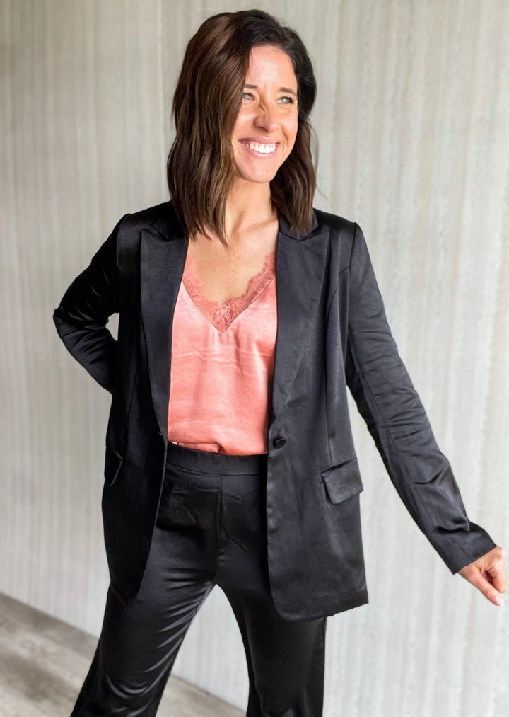 Black Satin Blazer | Blazer for the holidays | Office Holiday Party Outfit
