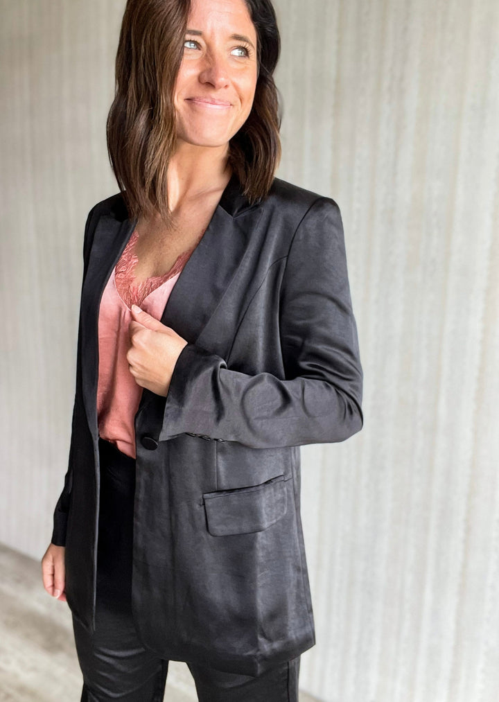 Black Satin Blazer | Blazer for the holidays | Office Holiday Party Outfit