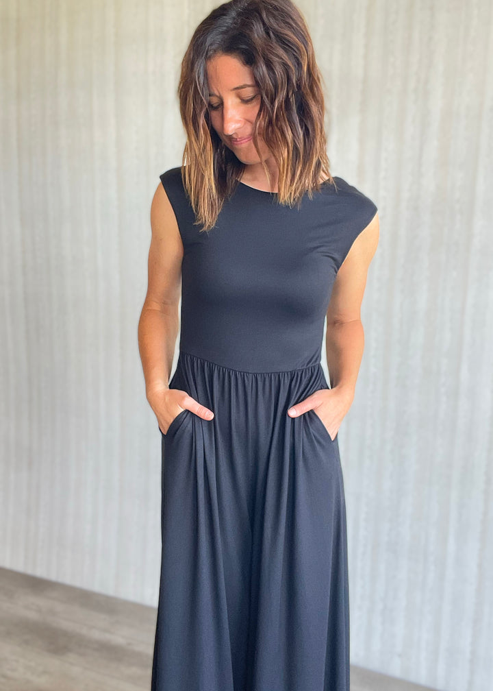 Women's Black Jumpsuit with open back and wide leg pants