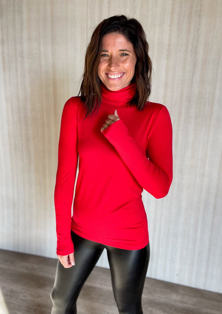 Red turtleneck
