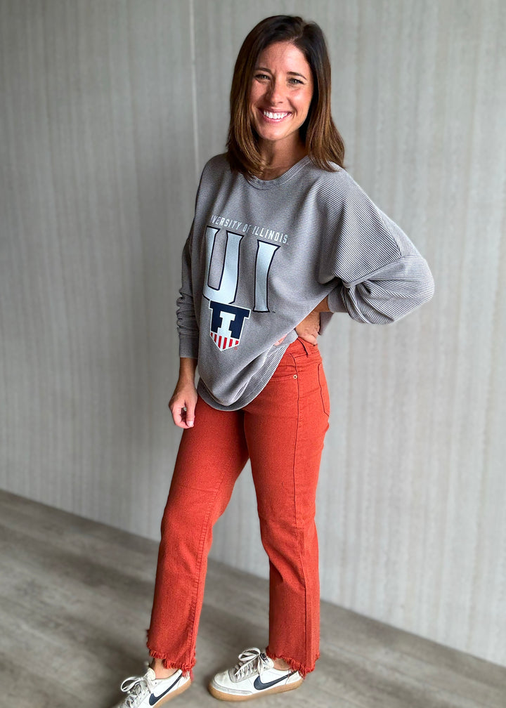 Women's orange Mid-Rise Frayed Hem Straight Leg Jeans | Game Day Orange Pants