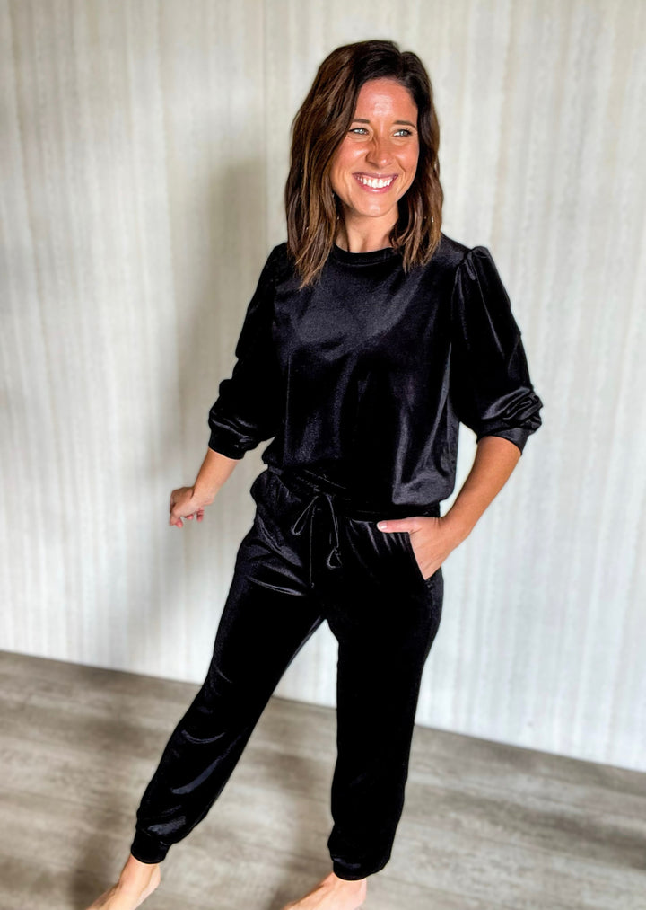 Black Velvet Set | Black Velvet Pajamas | Black Velvet Loungewear