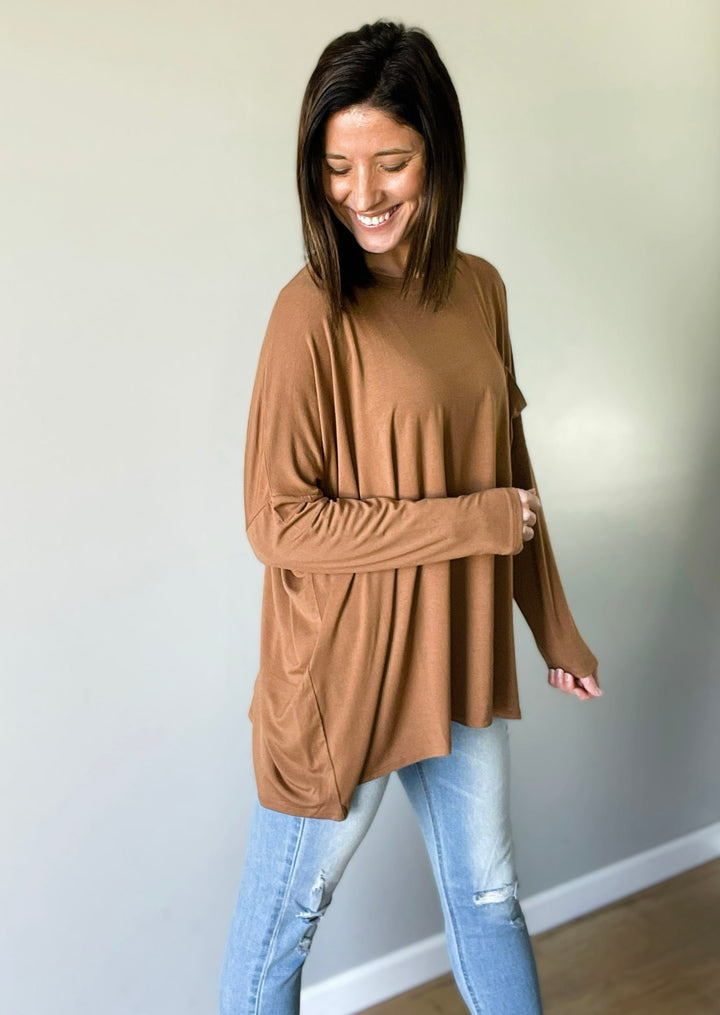 Women's Oversized Camel Long Sleeve Top