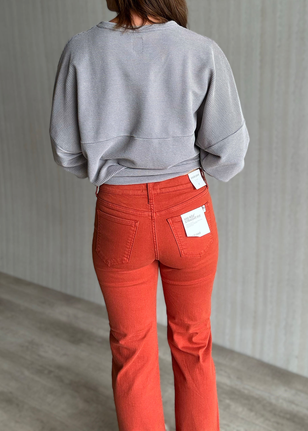 Women's orange Mid-Rise Frayed Hem Straight Leg Jeans | Game Day Orange Pants