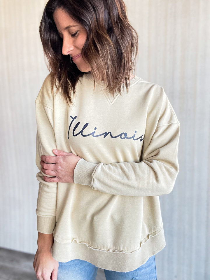 Women's Cream and Navy Illinois Burnout Pullover Sweatshirt