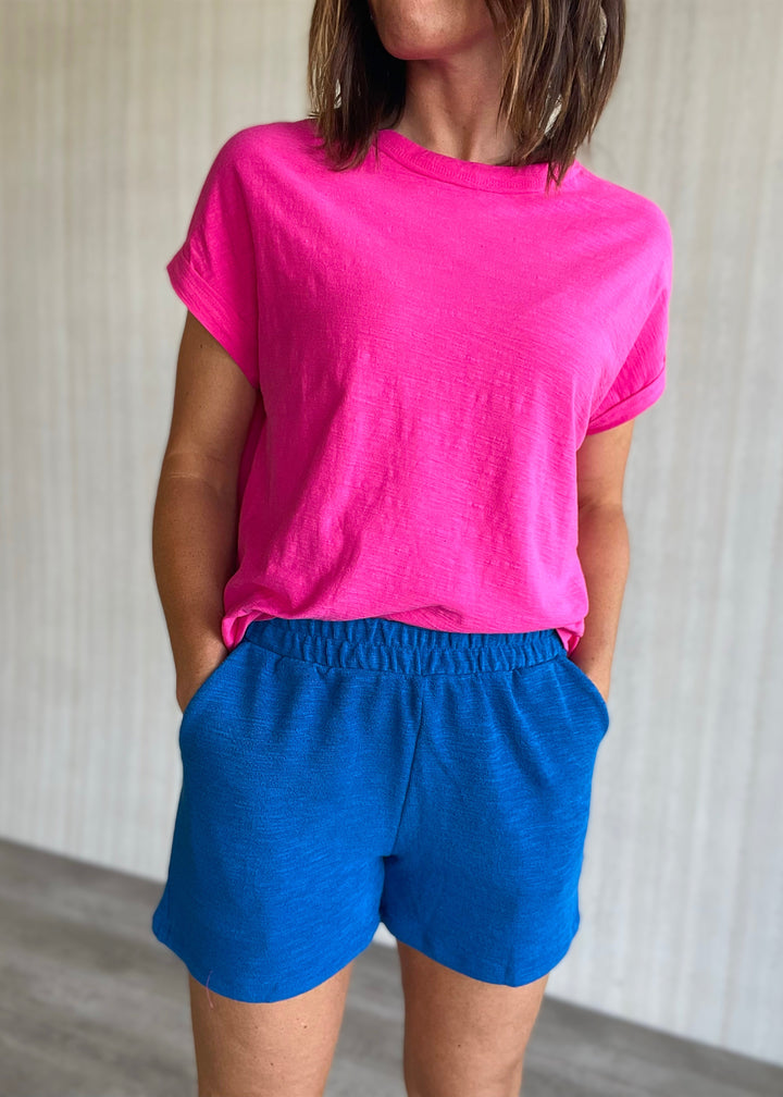 Women's Blue Slub Lounge Shorts
