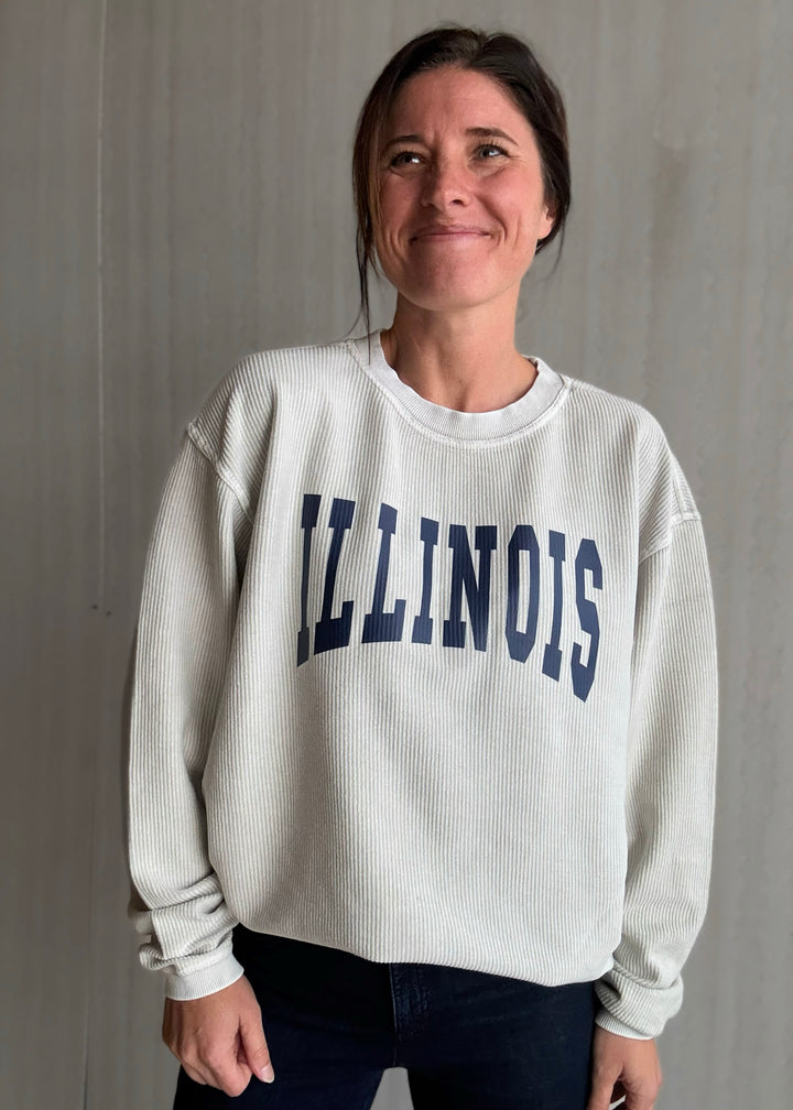 Women's Steel Gray Illinois Corded Crew | Cute Illinois Game Day Outfits - Champaign-Urbana Boutique