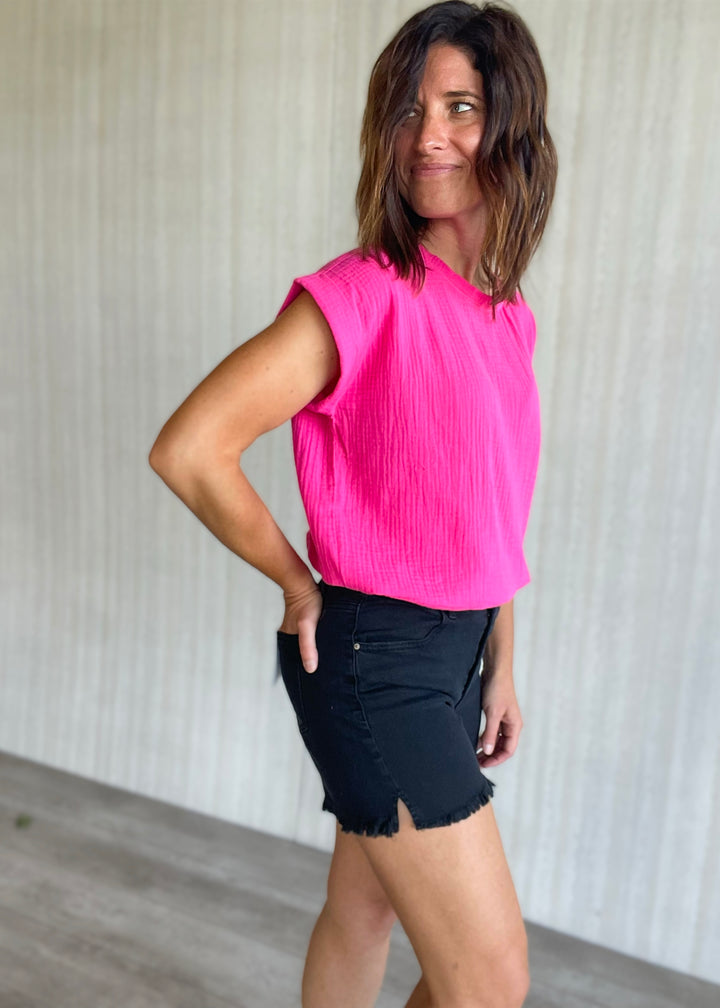 Black Frayed Hem Shorts
