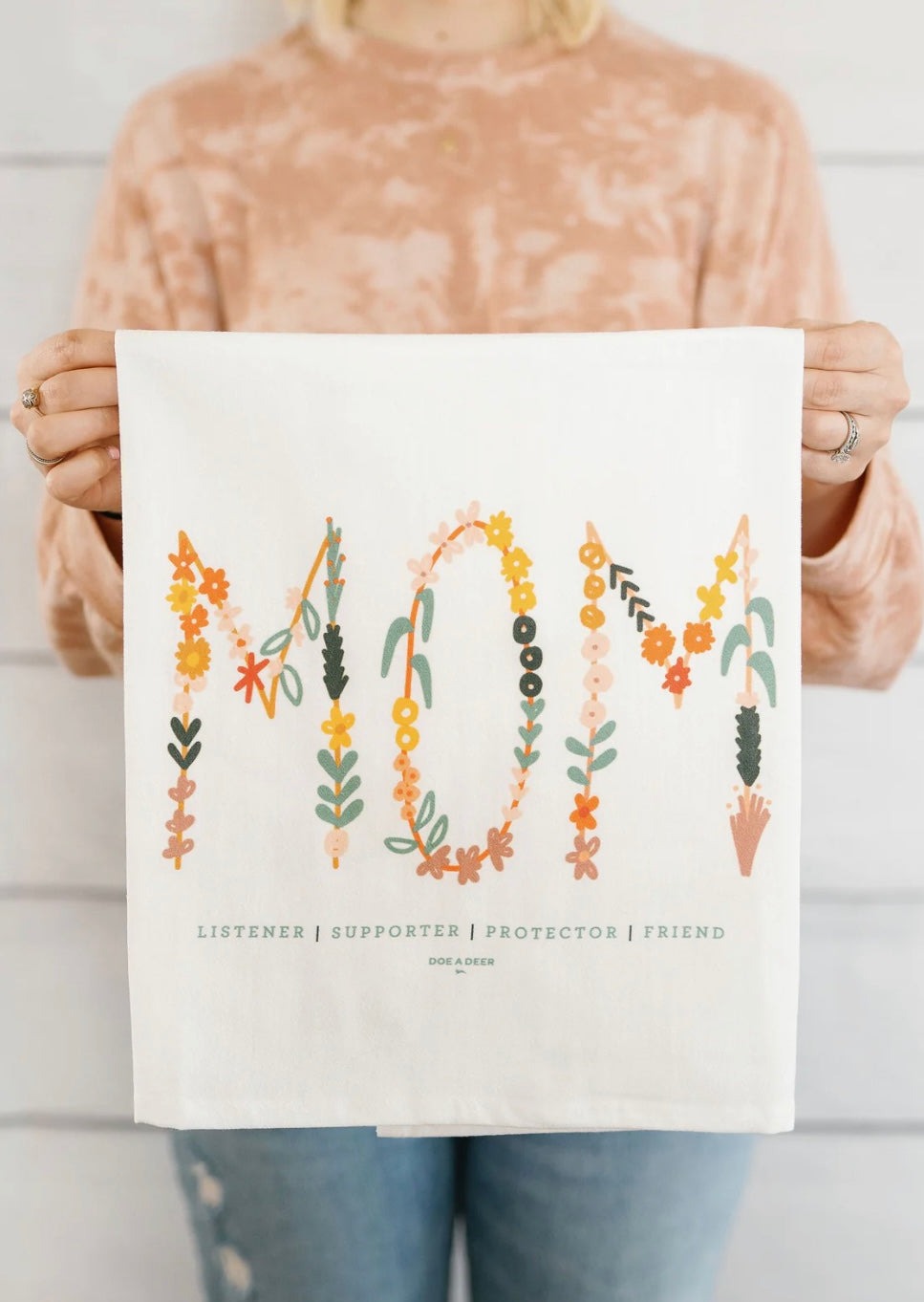 Flour Sack Cotton Towel with Floral Mom Text