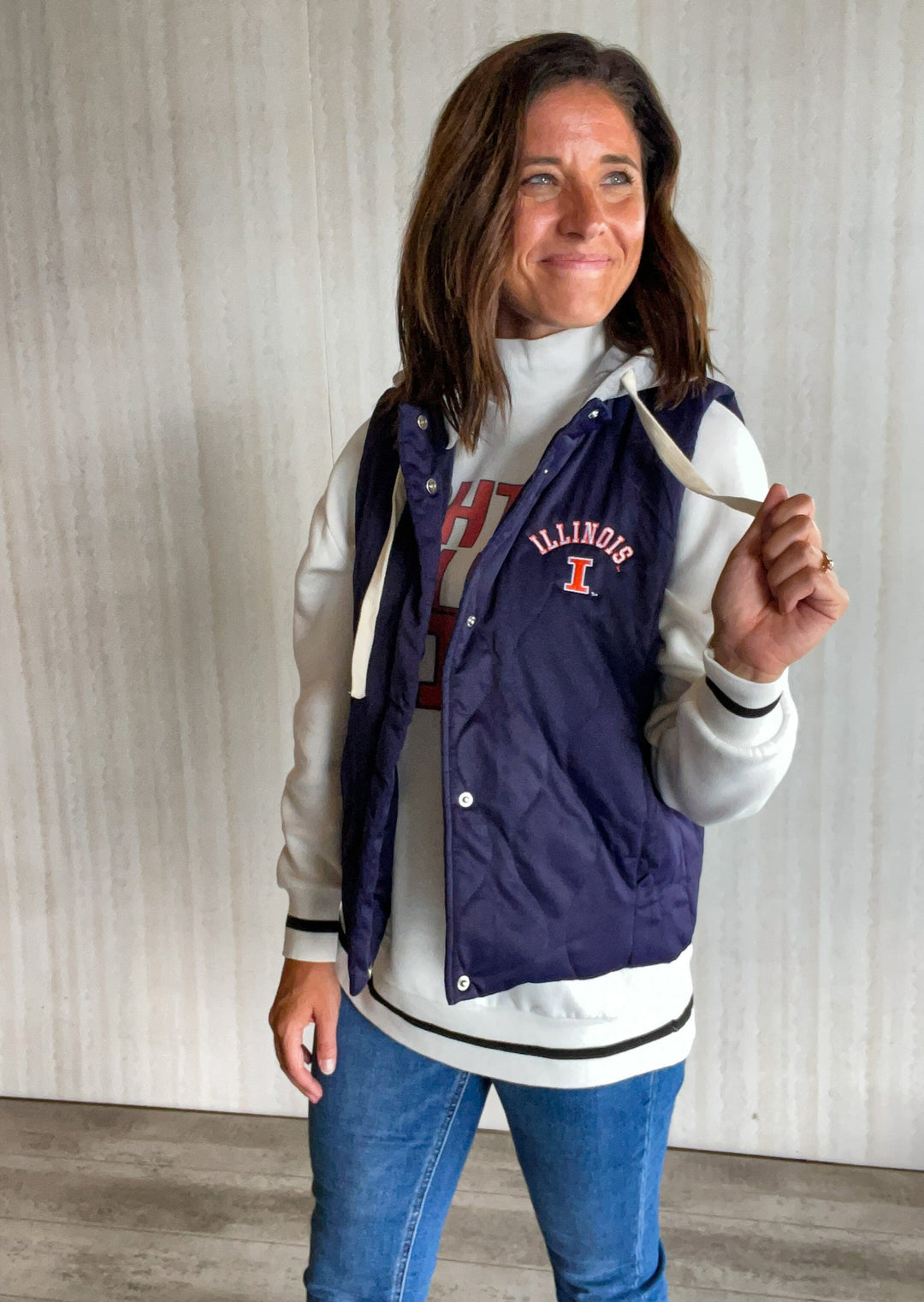 Illinois Hooded Navy Puffer Vest | Champaign-Urbana Game Day Clothing Boutique for Women