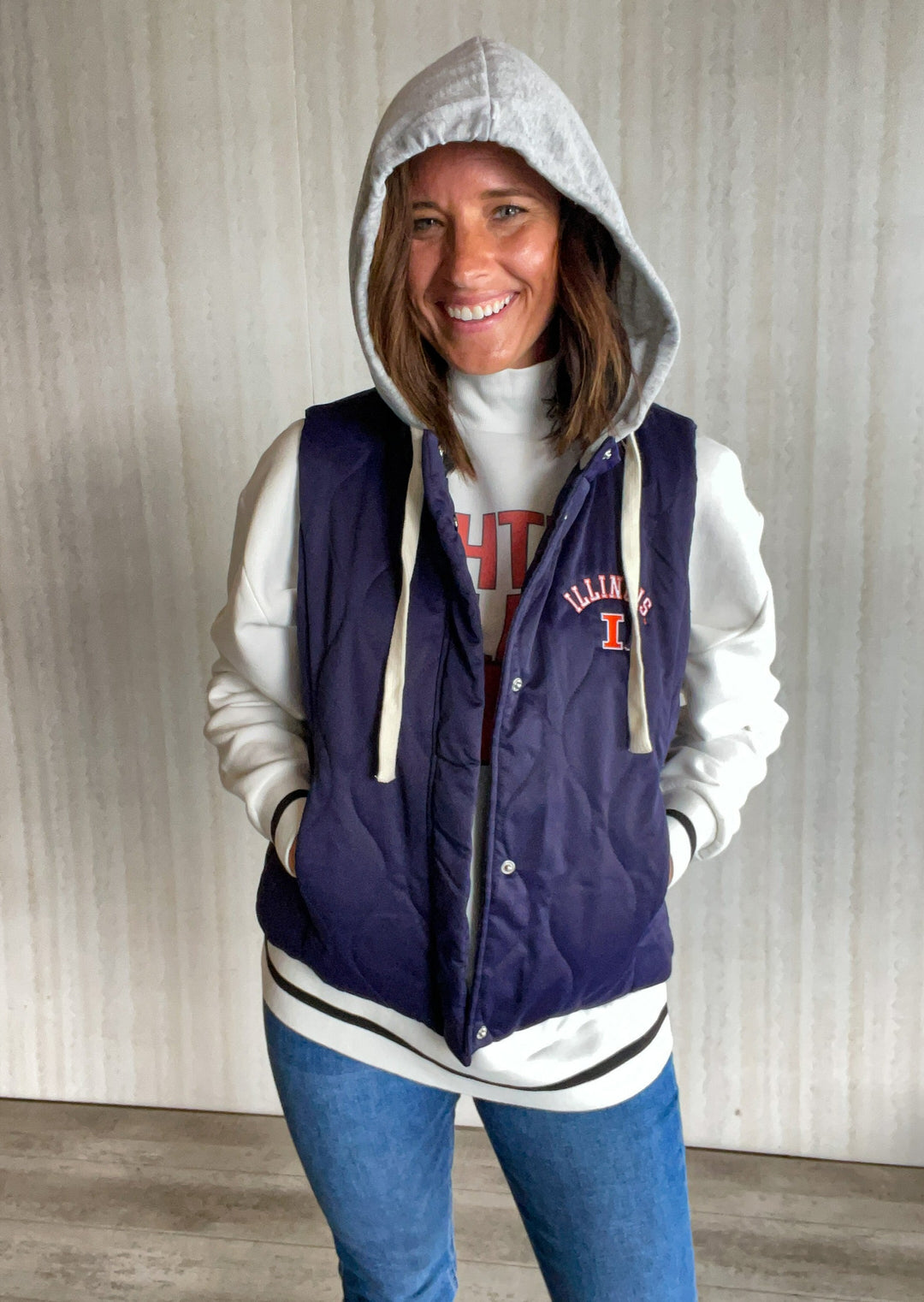 Illinois Hooded Navy Puffer Vest | Champaign-Urbana Game Day Clothing Boutique for Women