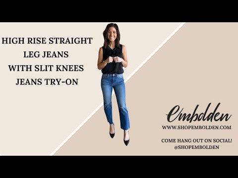 High Rise Straight Jeans with knee slits