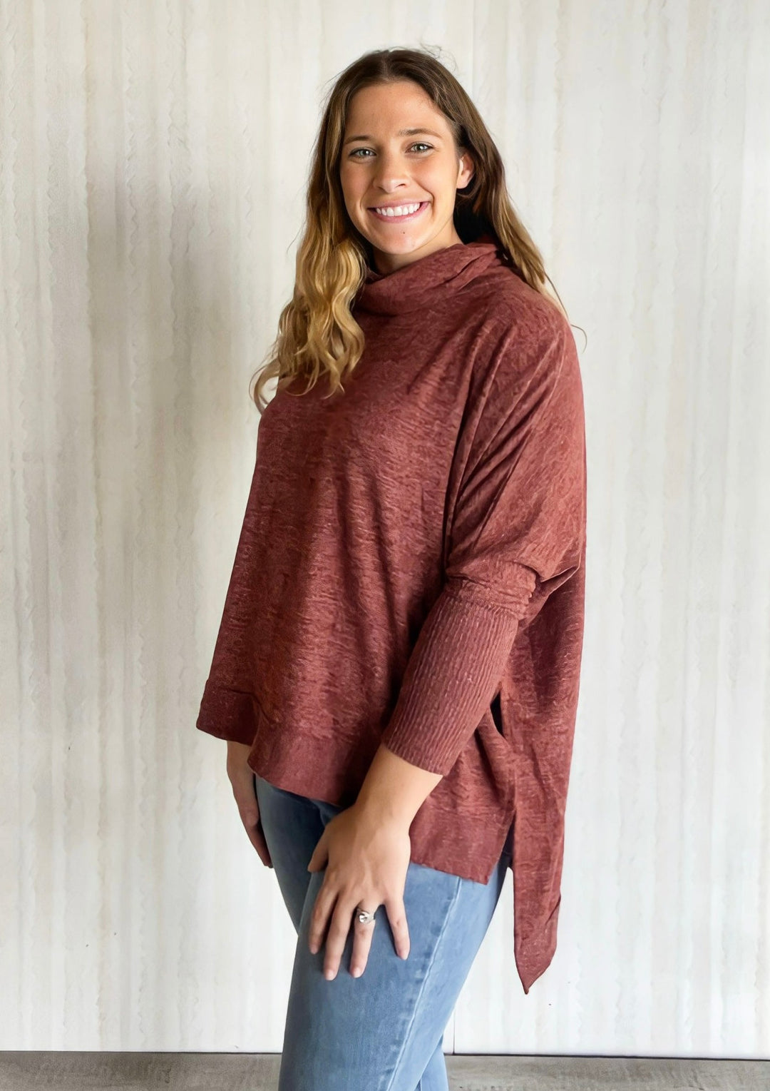 Rust Cowl Neck Sweater