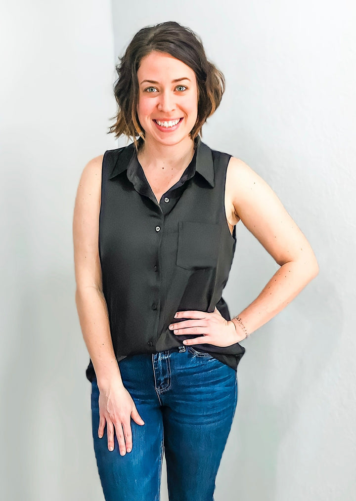 Black Sleeveless Button-Down Blouse | FINAL SALE