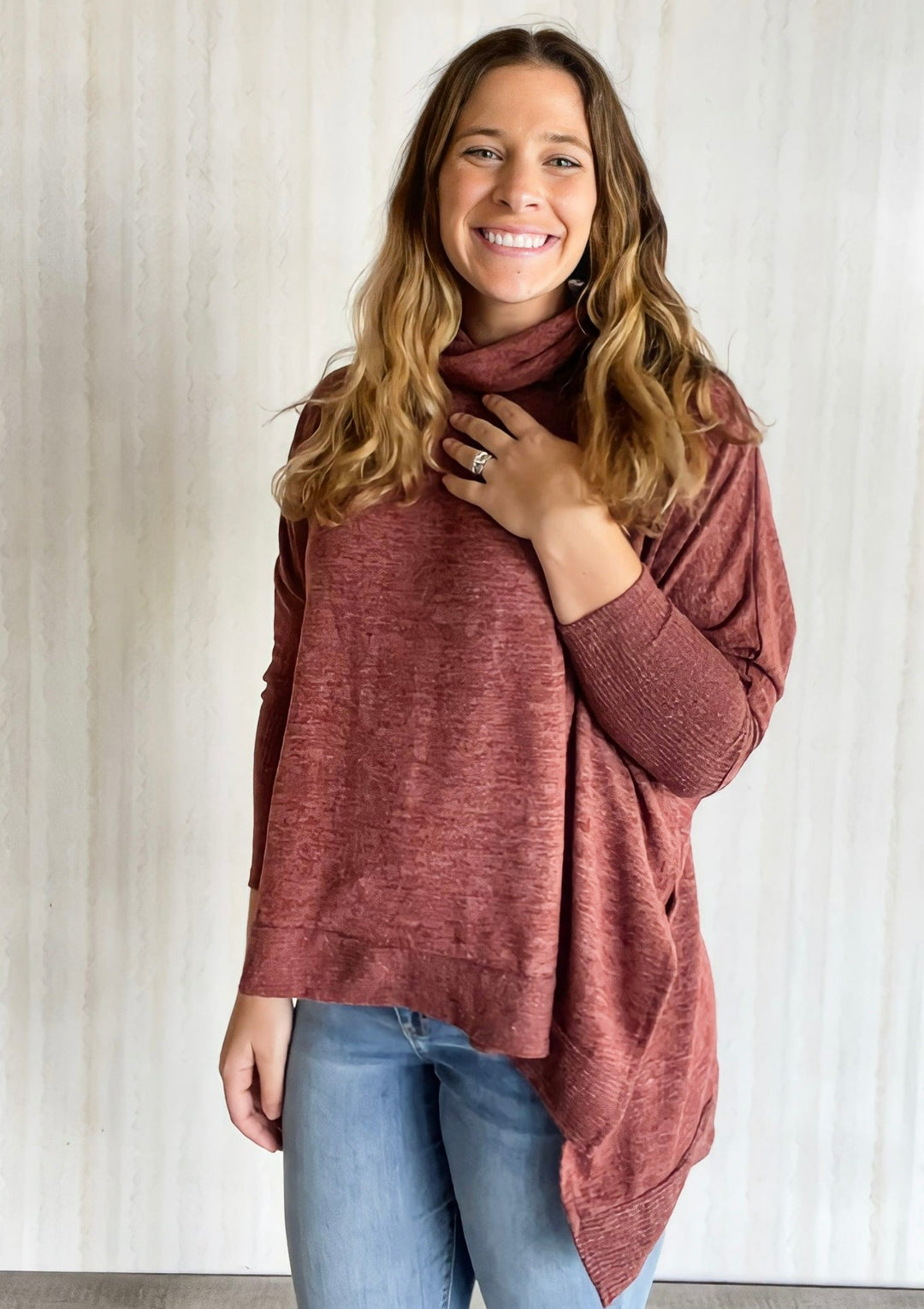 Rust Cowl Neck Poncho Sweater